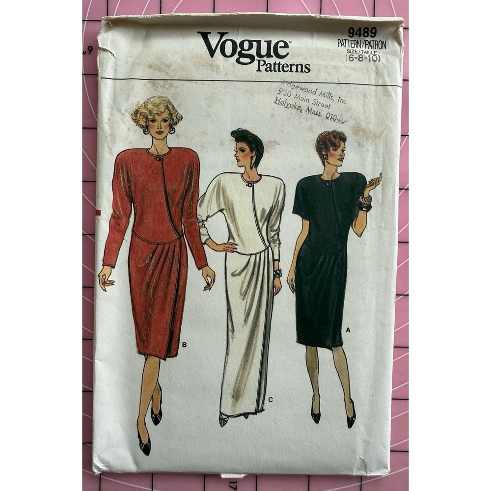 Vogue Pattern 9489 Misses' Semi-Fit Drop Waist Mock Wrap Dress Size 6-10 UC FF